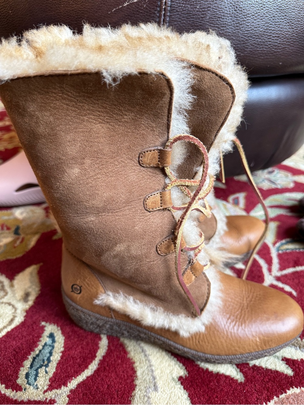Born Mid-Calf winter boots in chestnut suede and leather - Picture 2 of 6